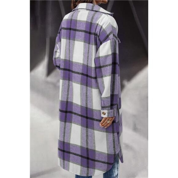 Womens Plaid Shacket Jacket Long Corduroy Shirt Casual Lapel Button - Picture 4 of 6
